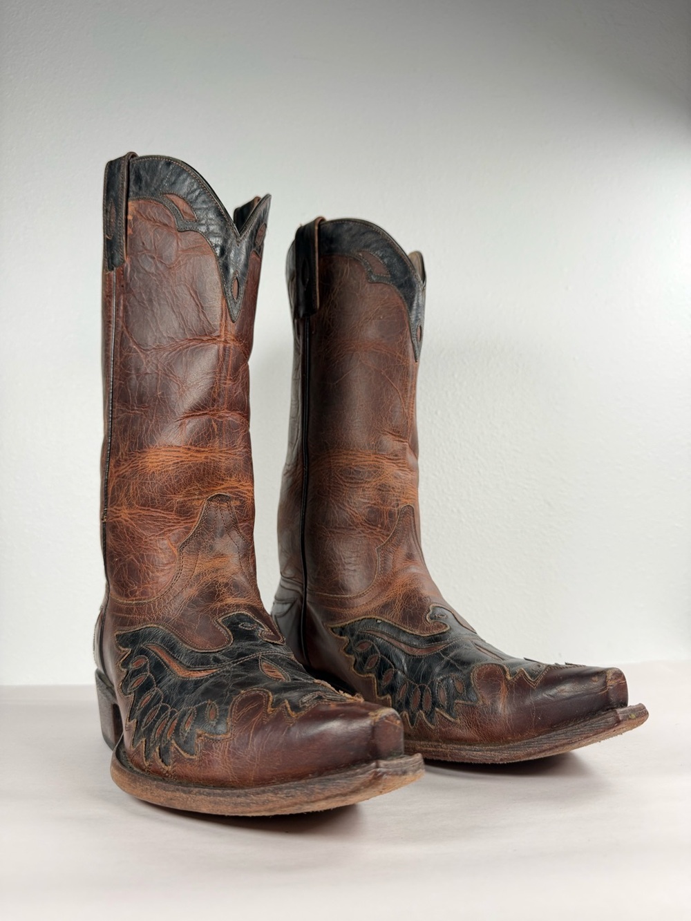 Moonshine Spirit Men’s Leather Cowboy Boots Size 9.5 D BBM96 Phoenix Overlay